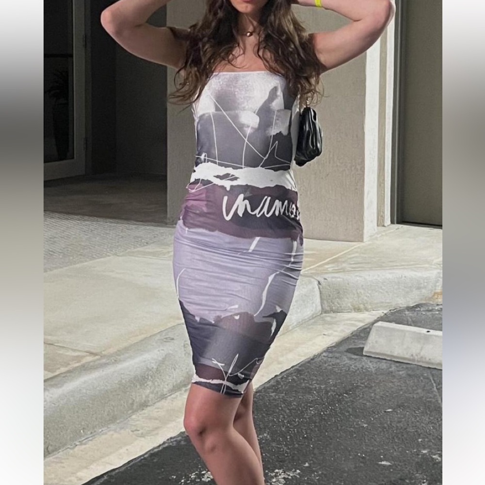 iNAMORATA Abstract Purple Mini Dress